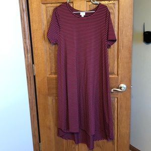 Lularoe XL Dk Mauve/Black Stripe Carly Dress NWOT
